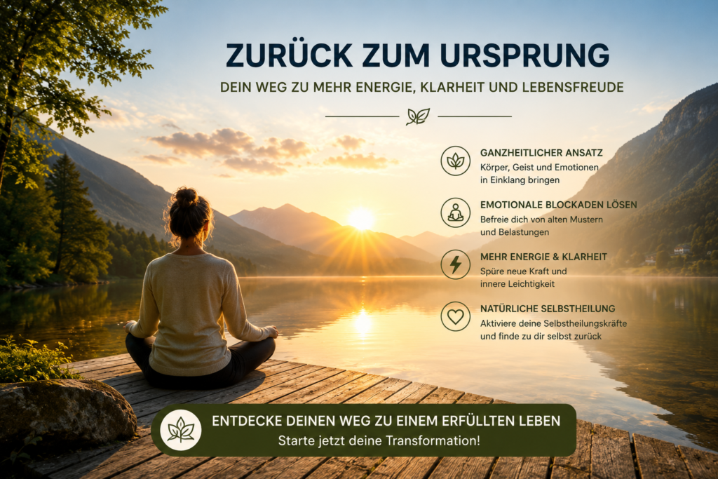 Meditierende Person am See bei Sonnenaufgang – Symbol für innere Balance und neue Energie